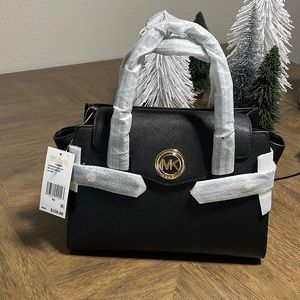 Michael Kors Carmen Black Small Flap Leather Satchel